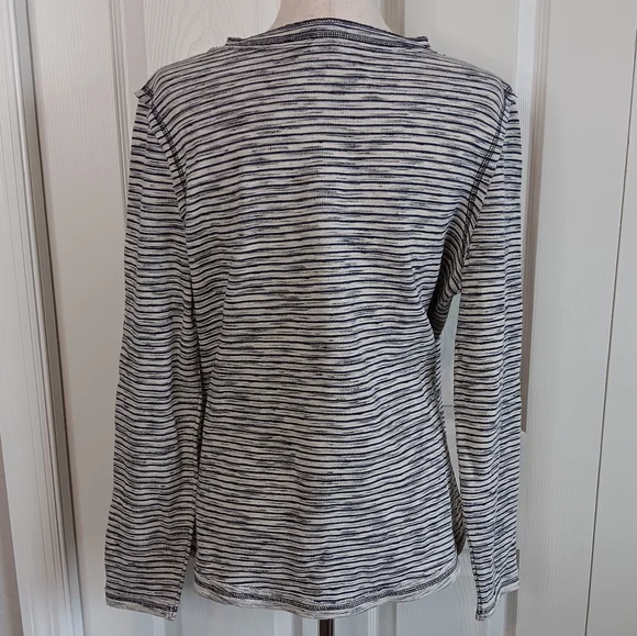 Sundace Navy and White Striped Long Sleeve Women's Henley Shirt - Picture 2 of 6